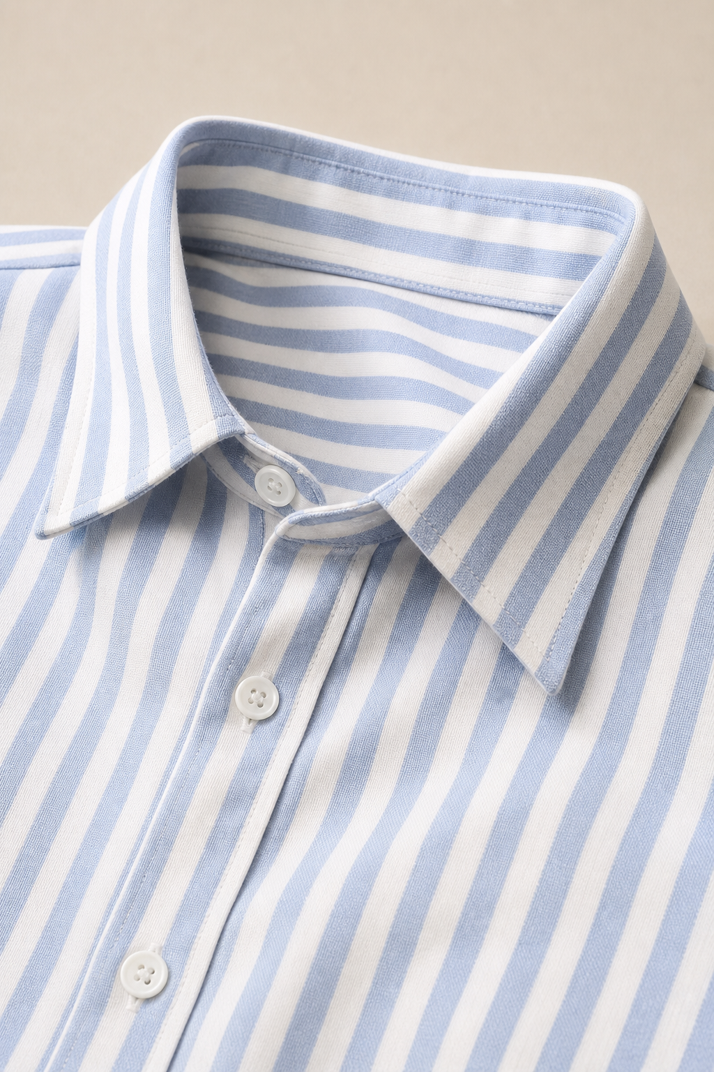 Formentera Striped Linen Shirt in White with Light Blue Stripes - fabric detail