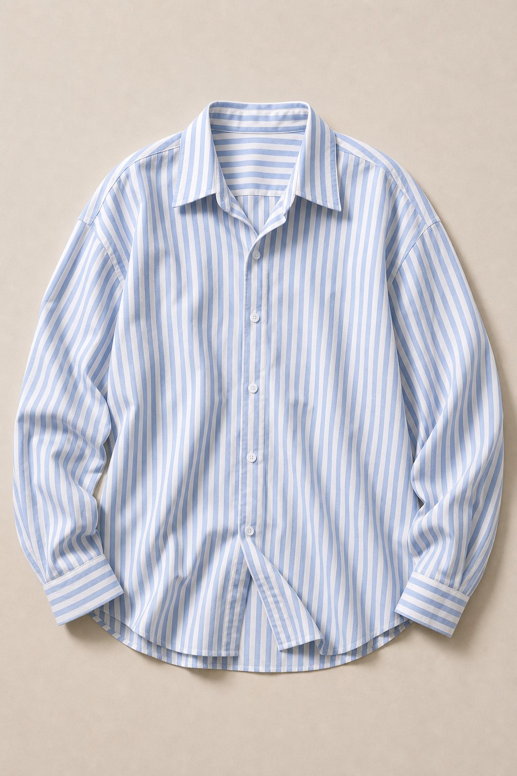 Formentera Striped Linen Shirt in White with Light Blue Stripes - front view