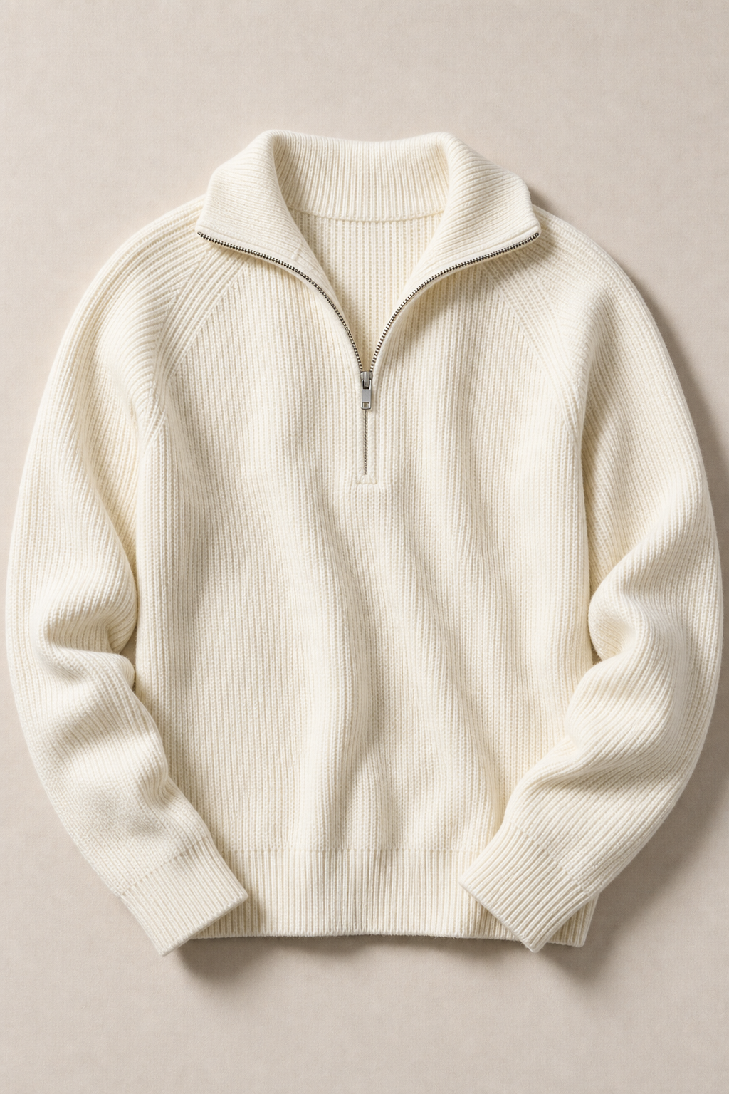Mykonos Quarter Zip Sweater in Ecru — front view