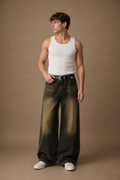 Genova Yellow Wash Relaxed Jeans in Yellow Wash on model - front pose