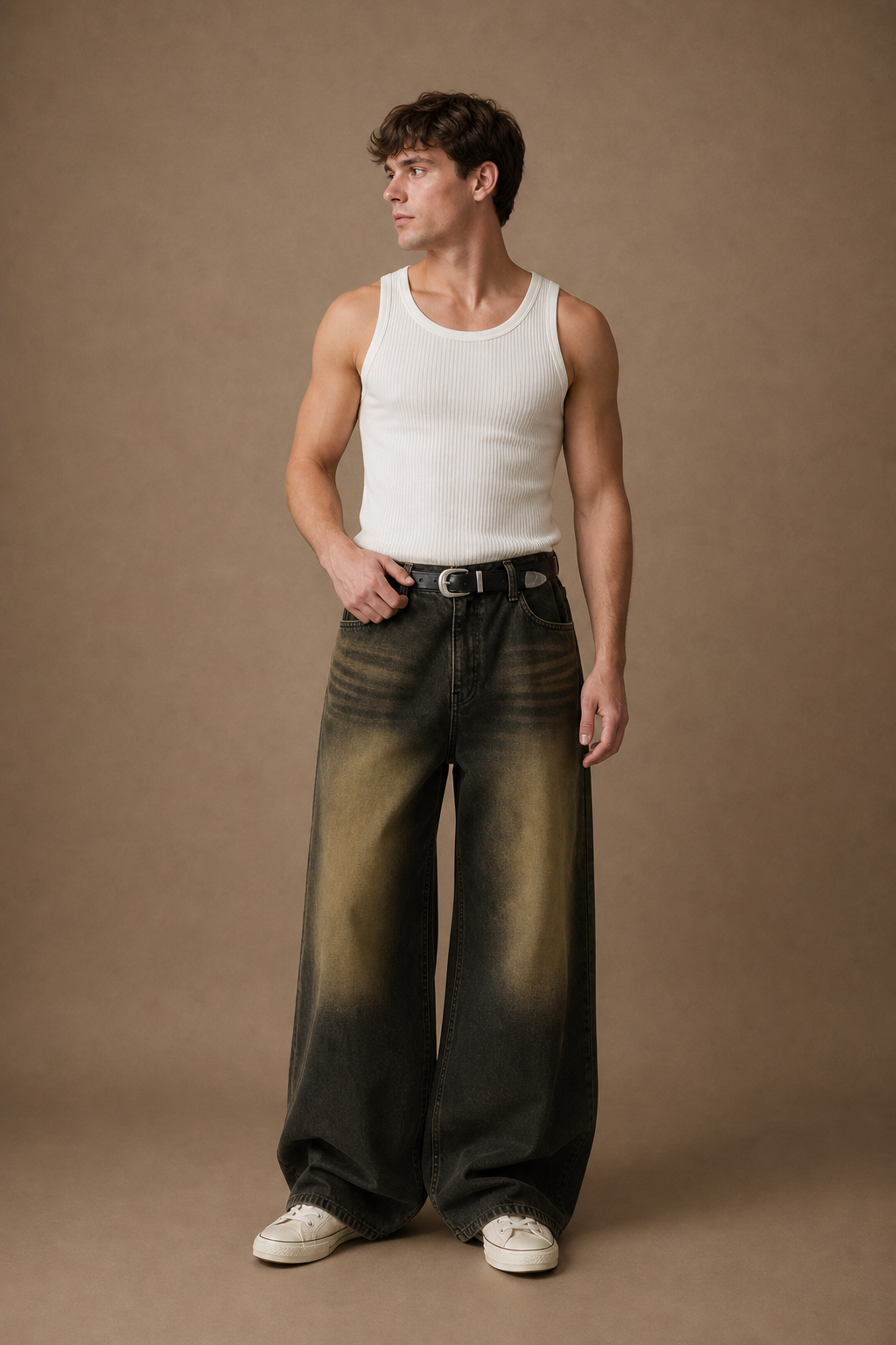 Genova Yellow Wash Relaxed Jeans in Yellow Wash on model - front pose