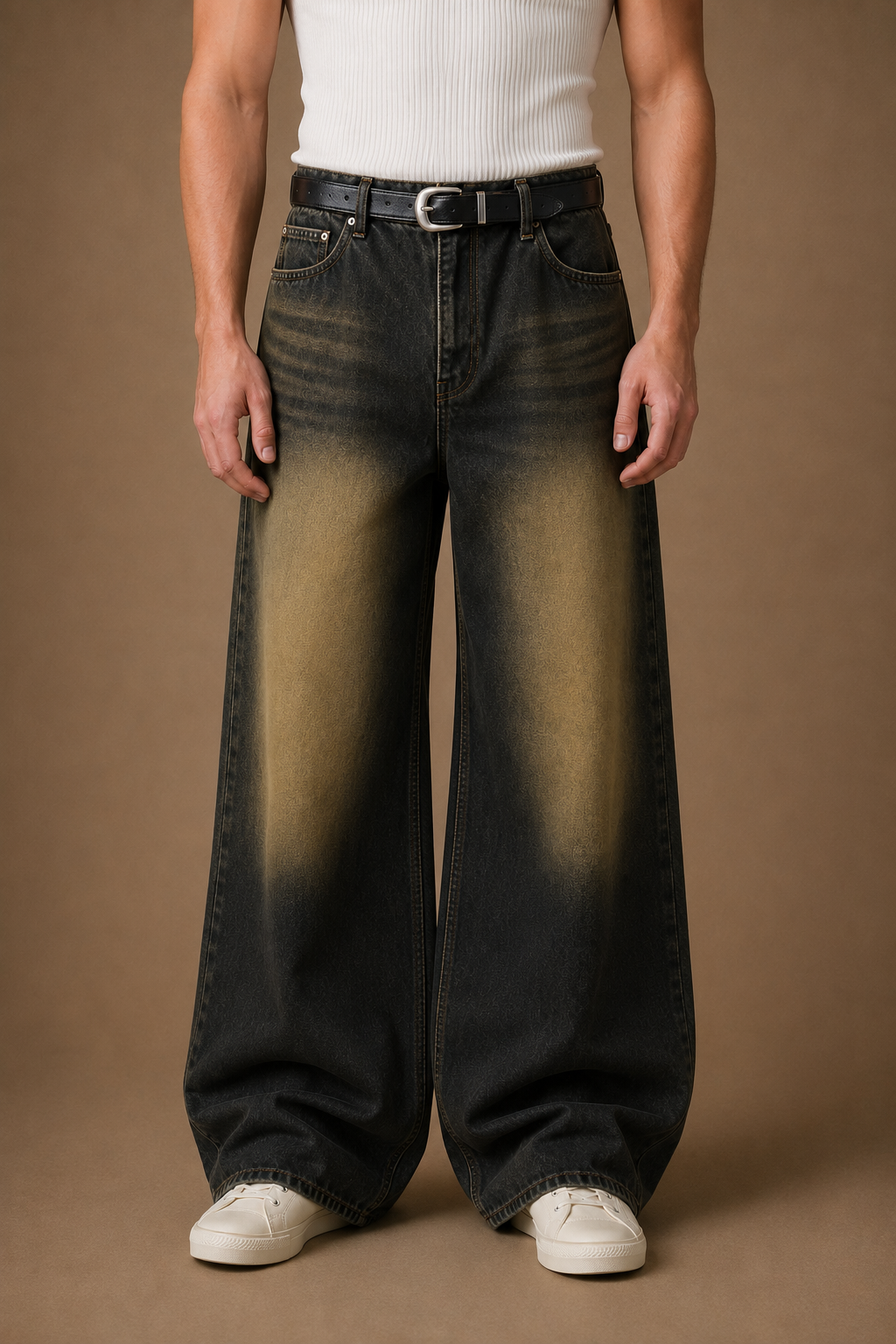 Genova Yellow Wash Relaxed Jeans in Yellow Wash on model - alternate pose