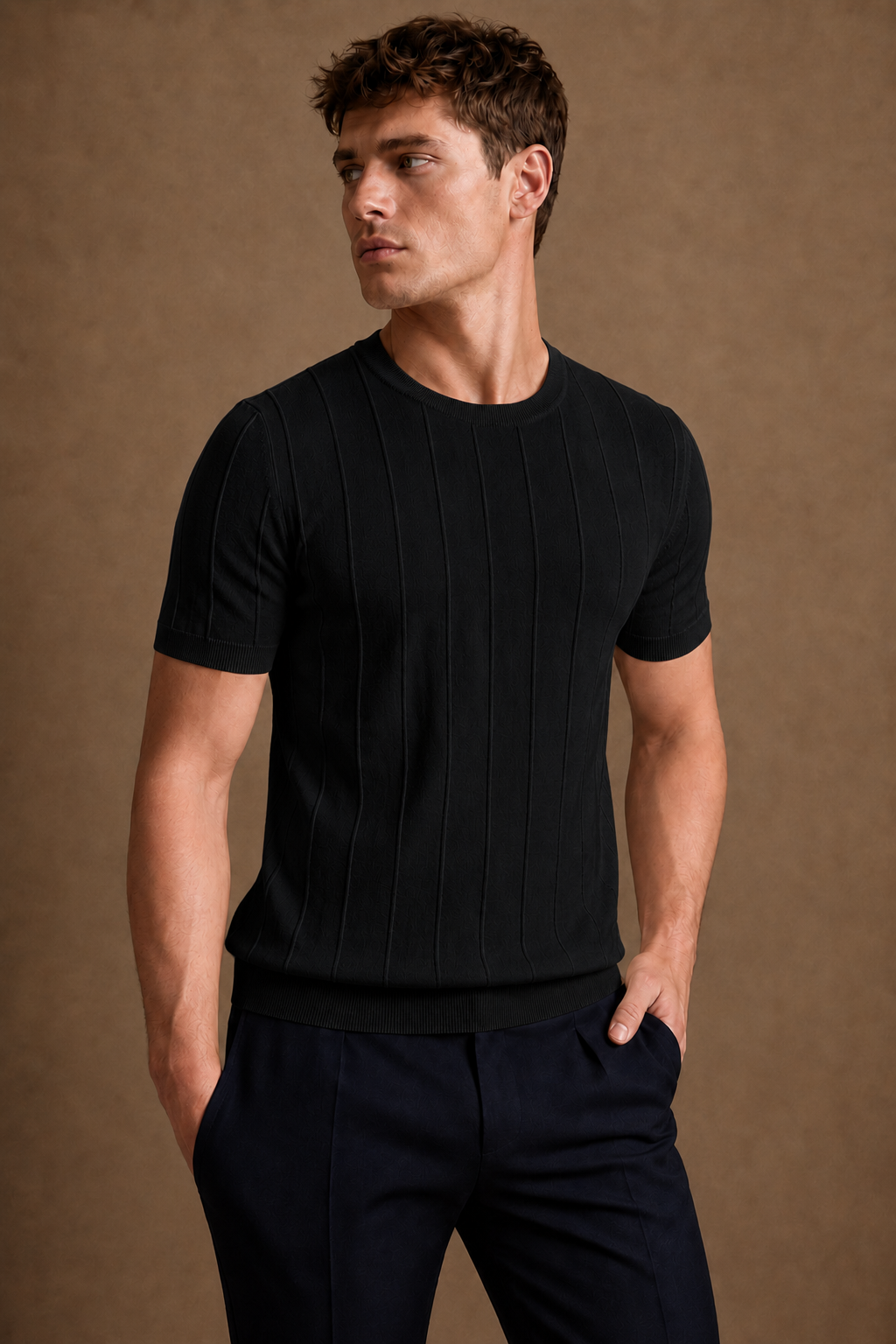 Hydra Pleated T-Shirt in Black on model — front pose