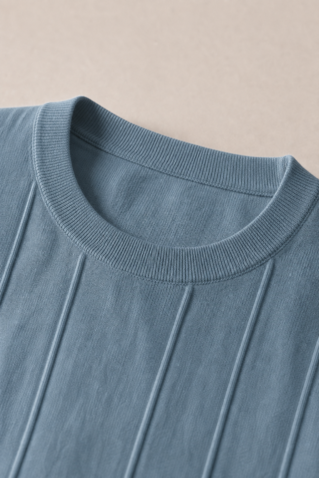 Hydra Pleated T-Shirt in Dusty Blue — fabric detail
