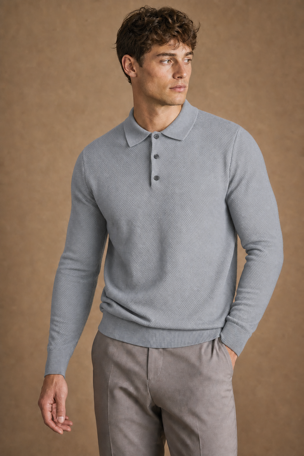 Ischia Casual Polo Shirt in Grey on model — front pose