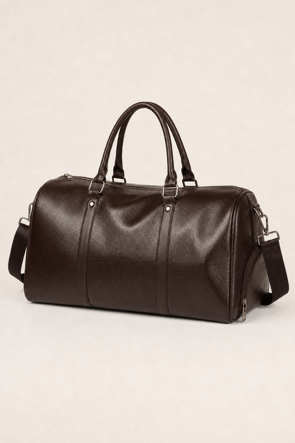 Ischia Leather Duffle Bag in Espresso - angle view