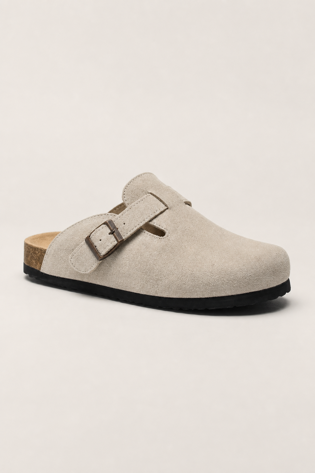 Lerici Suede Clogs in Stone - angle view