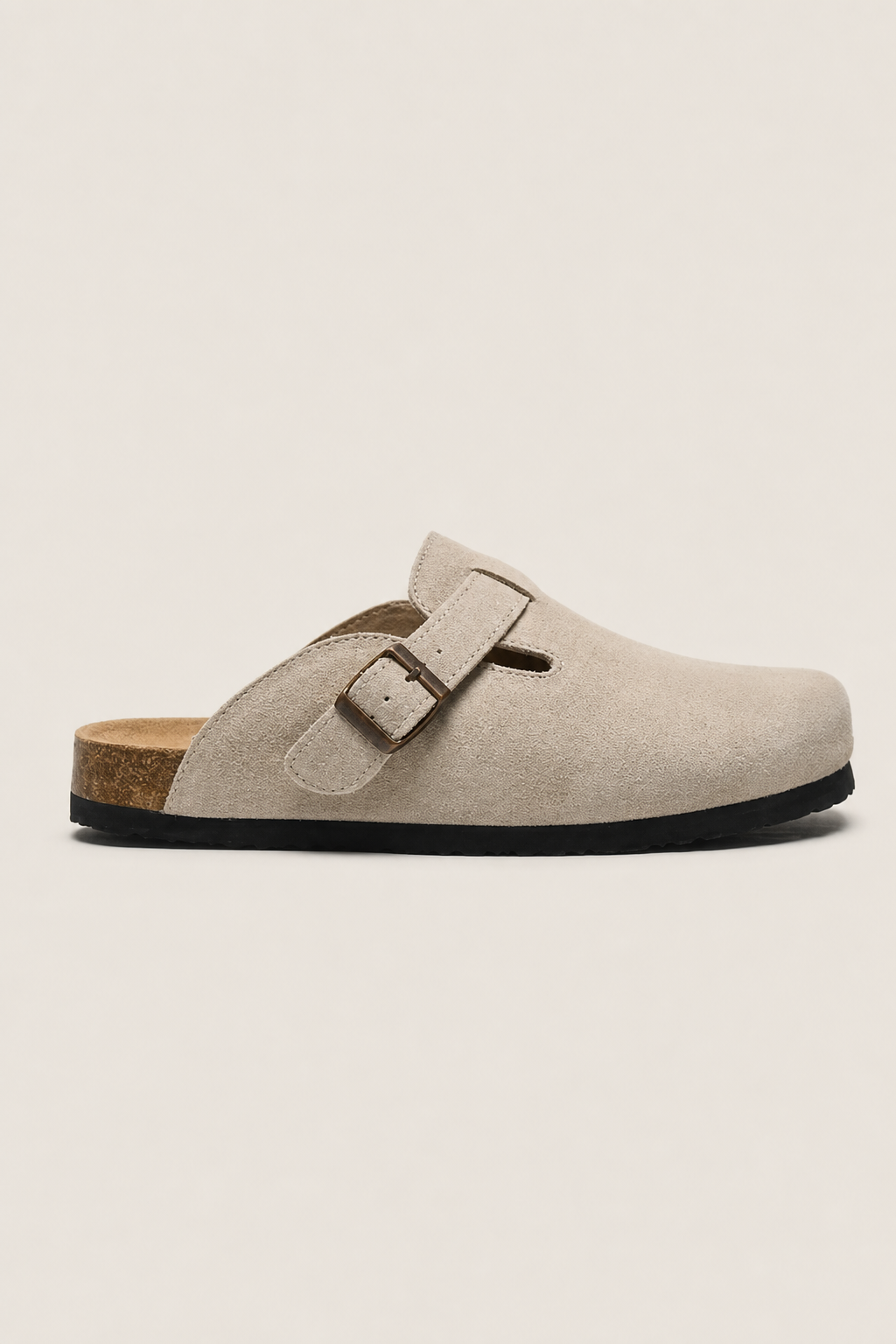 Lerici Suede Clogs in Stone - side view