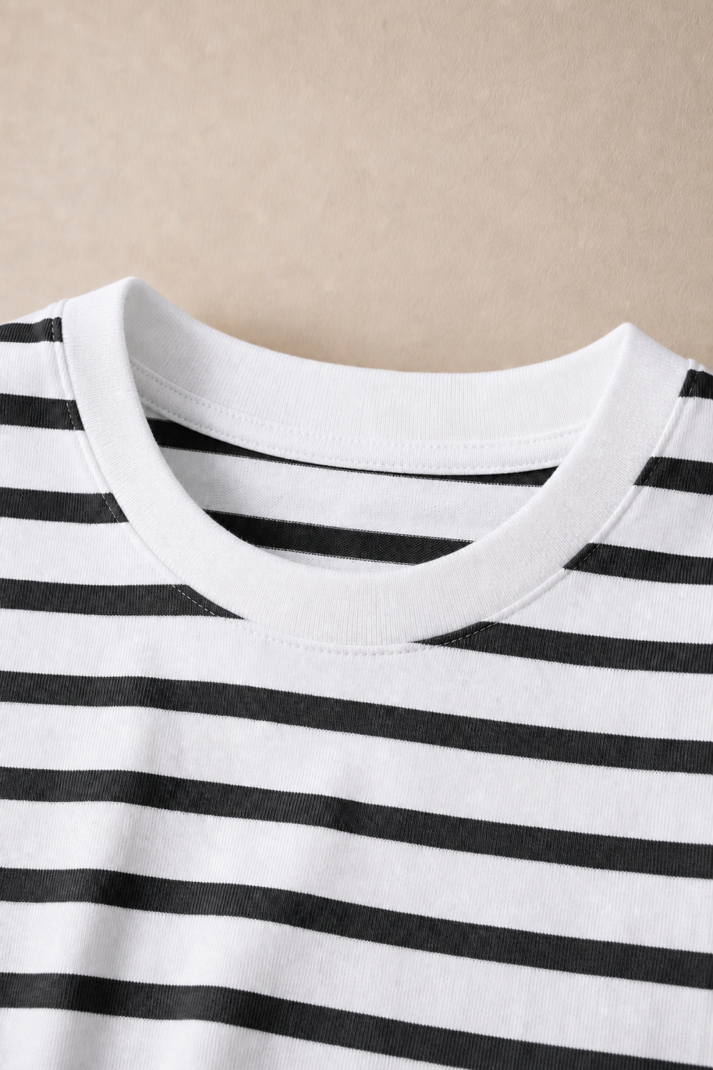 Lido Striped T-Shirt in White with Navy Stripes — fabric detail