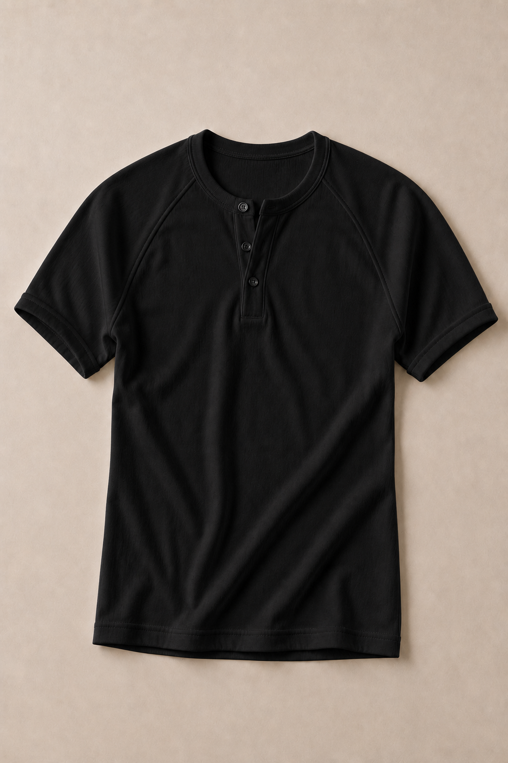 Lipari Ribbed Henley Shirt in Black — front view