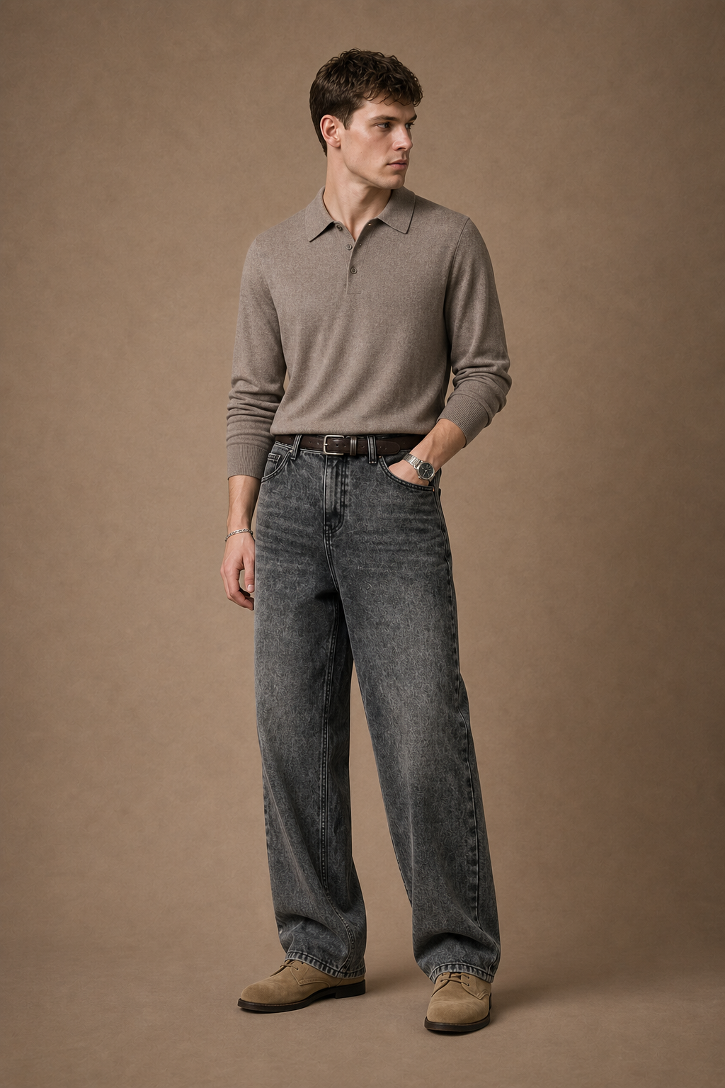 Lucerne Washed Jeans in Charcoal Grey Wash on model - front pose
