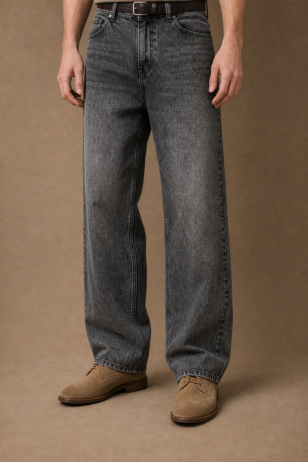 Lucerne Washed Jeans in Charcoal Grey Wash on model - alternate pose