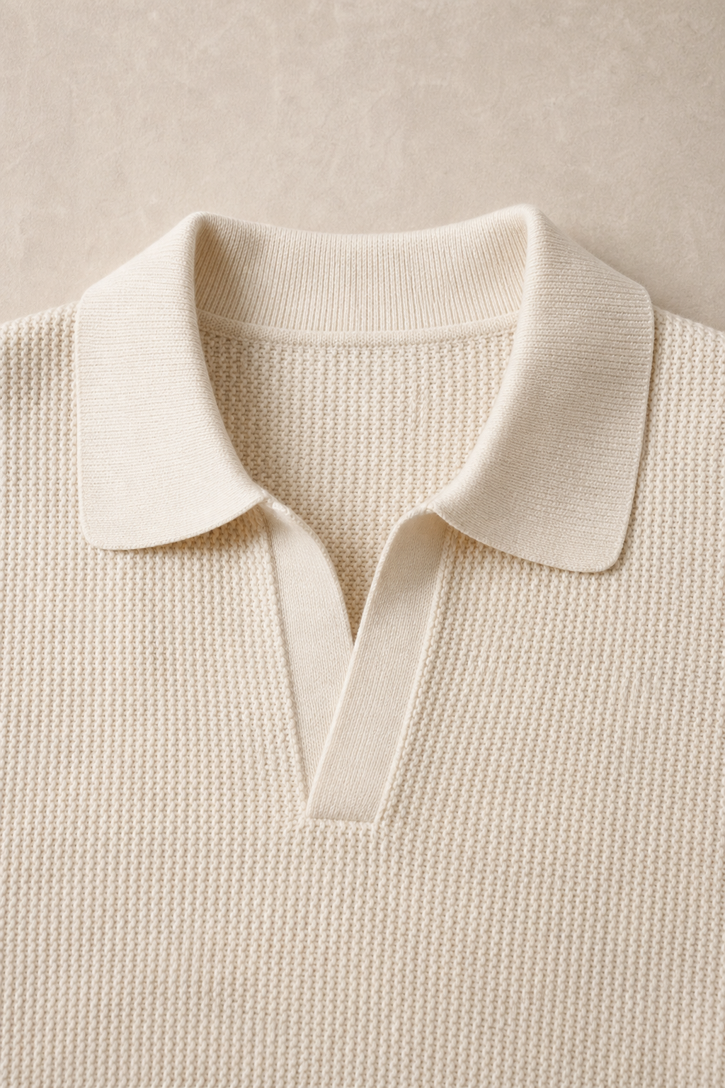 Lyon V-Neck Polo Sweater in Cream - fabric detail