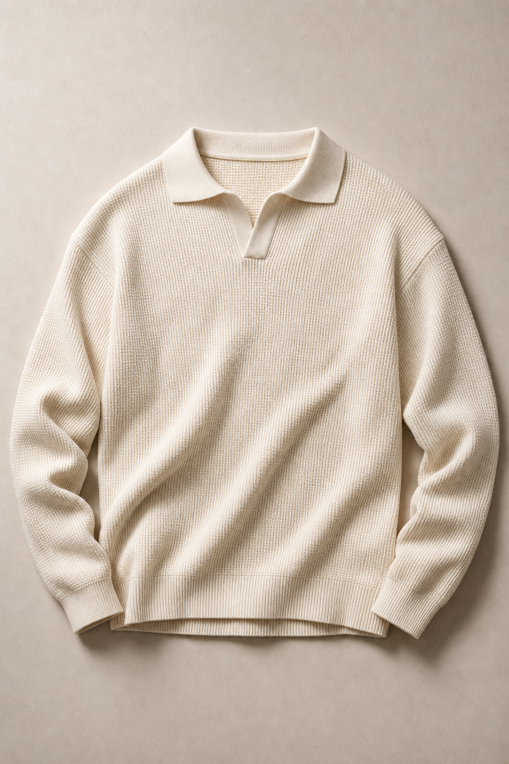 Lyon V-Neck Polo Sweater in Cream - front view