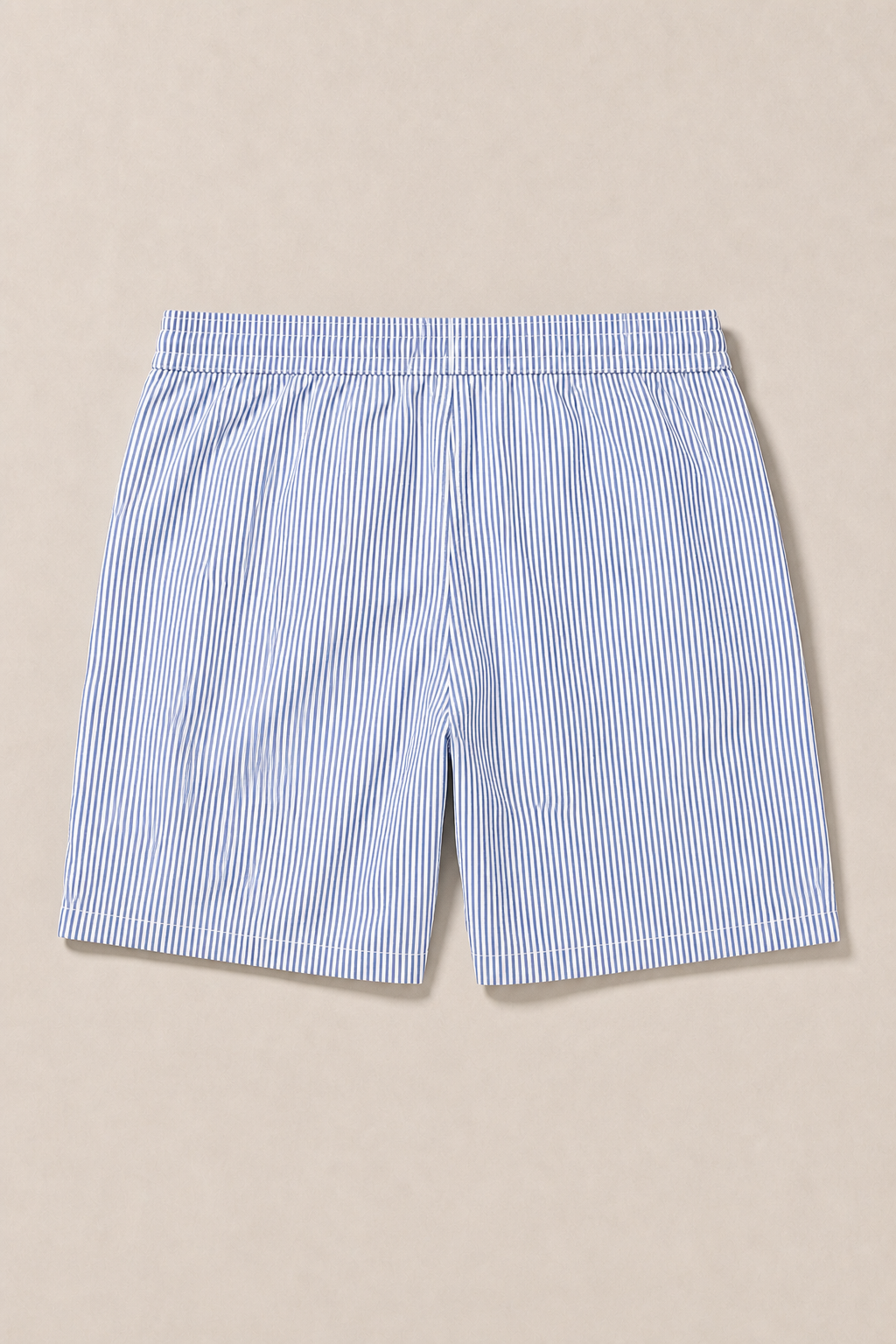 Maiori Striped Swim Shorts in White with French Blue Pinstripes - back view