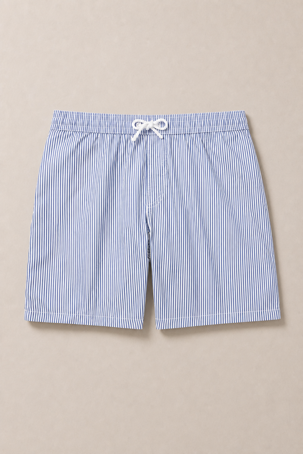 Maiori Striped Swim Shorts in White with French Blue Pinstripes - front view