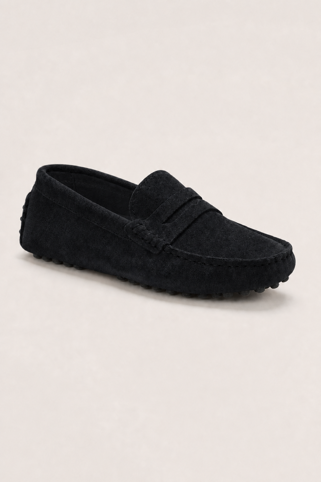 Manarola Suede Driver Loafers in Black - angle view