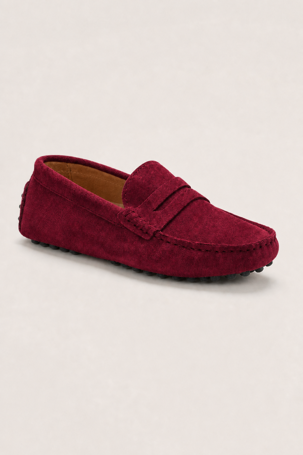 Manarola Suede Driver Loafers in Burgundy - angle view