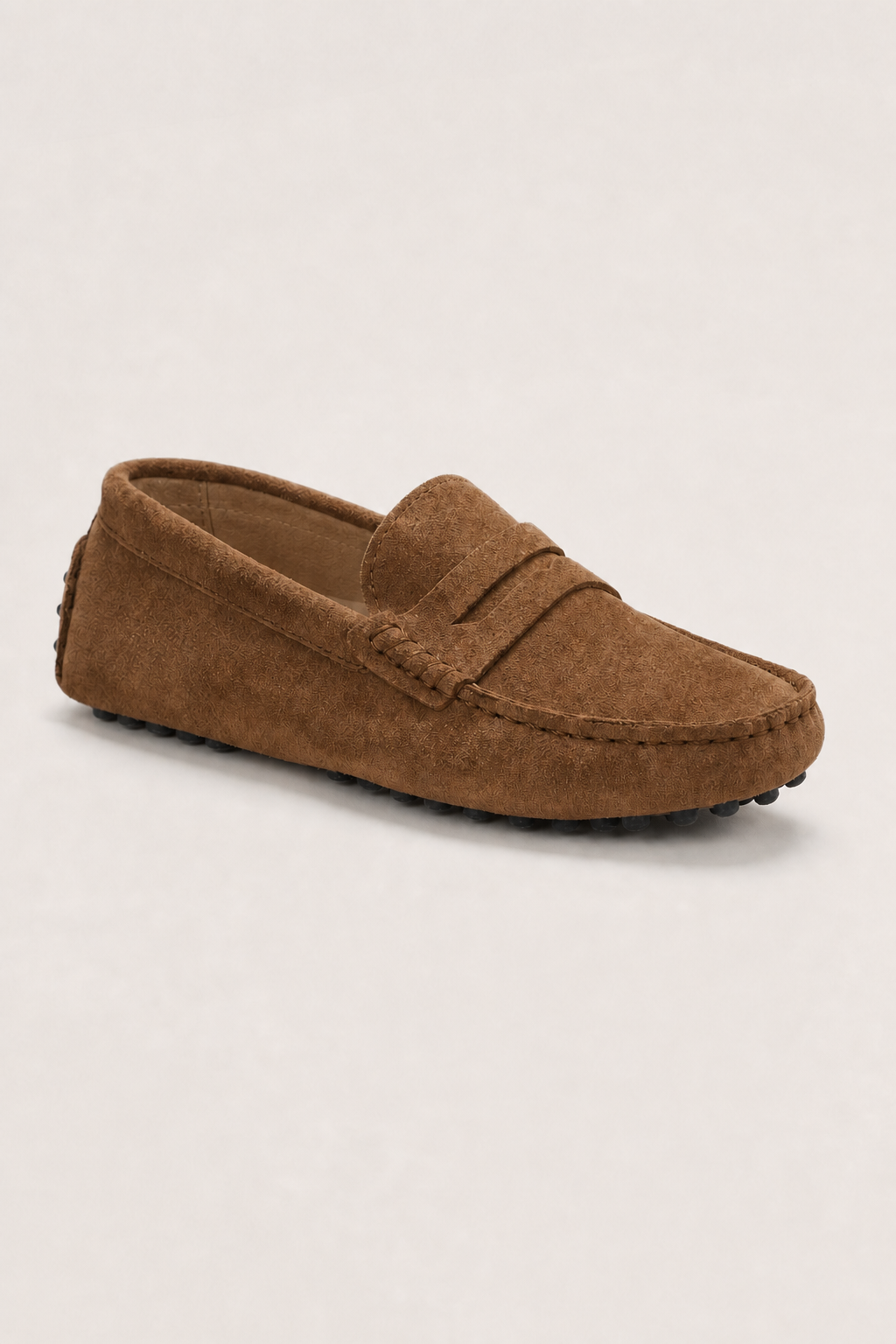 Manarola Suede Driver Loafers in Camel - angle view