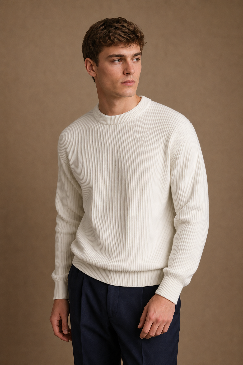 Marbella Ribbed Sweater in Ivory on model - alternate pose