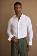 Matera 100% Linen Shirt in White on model - front pose