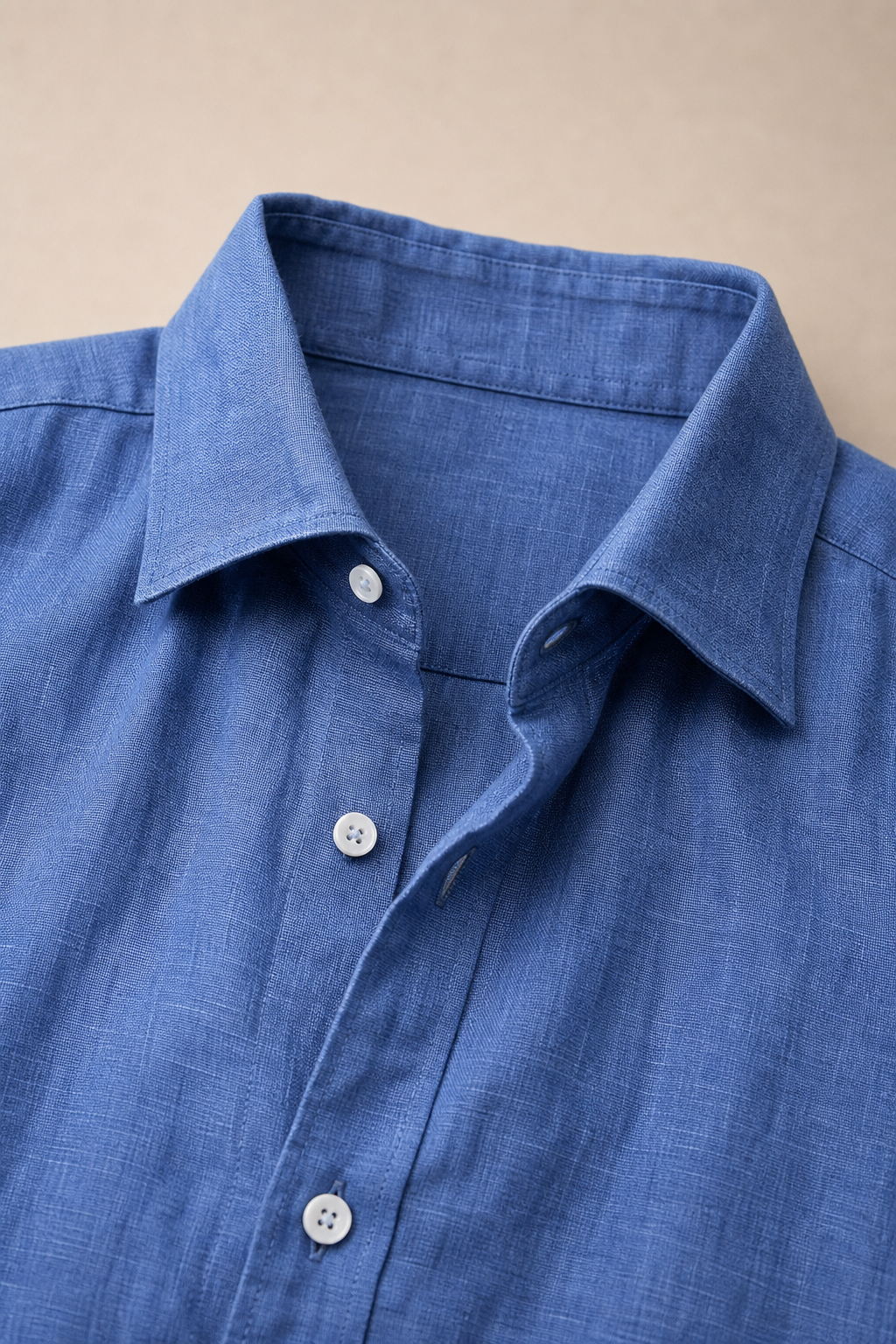 Menaggio 100% Linen Slim-Fit Shirt in French Blue - fabric detail