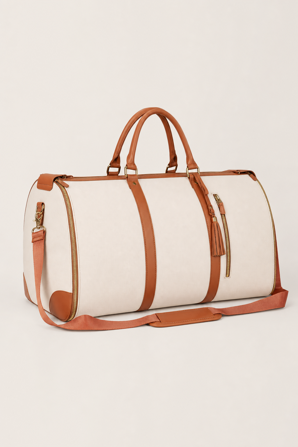 Menorca Weekender Duffle Bag in Cream - angle view