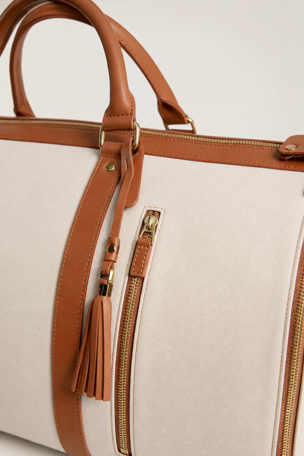 Menorca Weekender Duffle Bag in Cream - detail view
