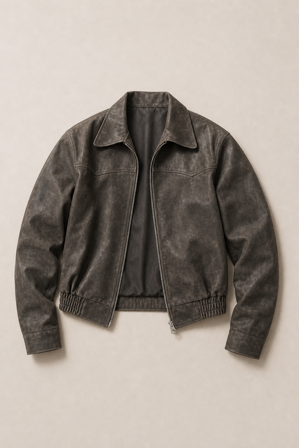 Modena Cropped Leather Jacket in Vintage Grey — front view