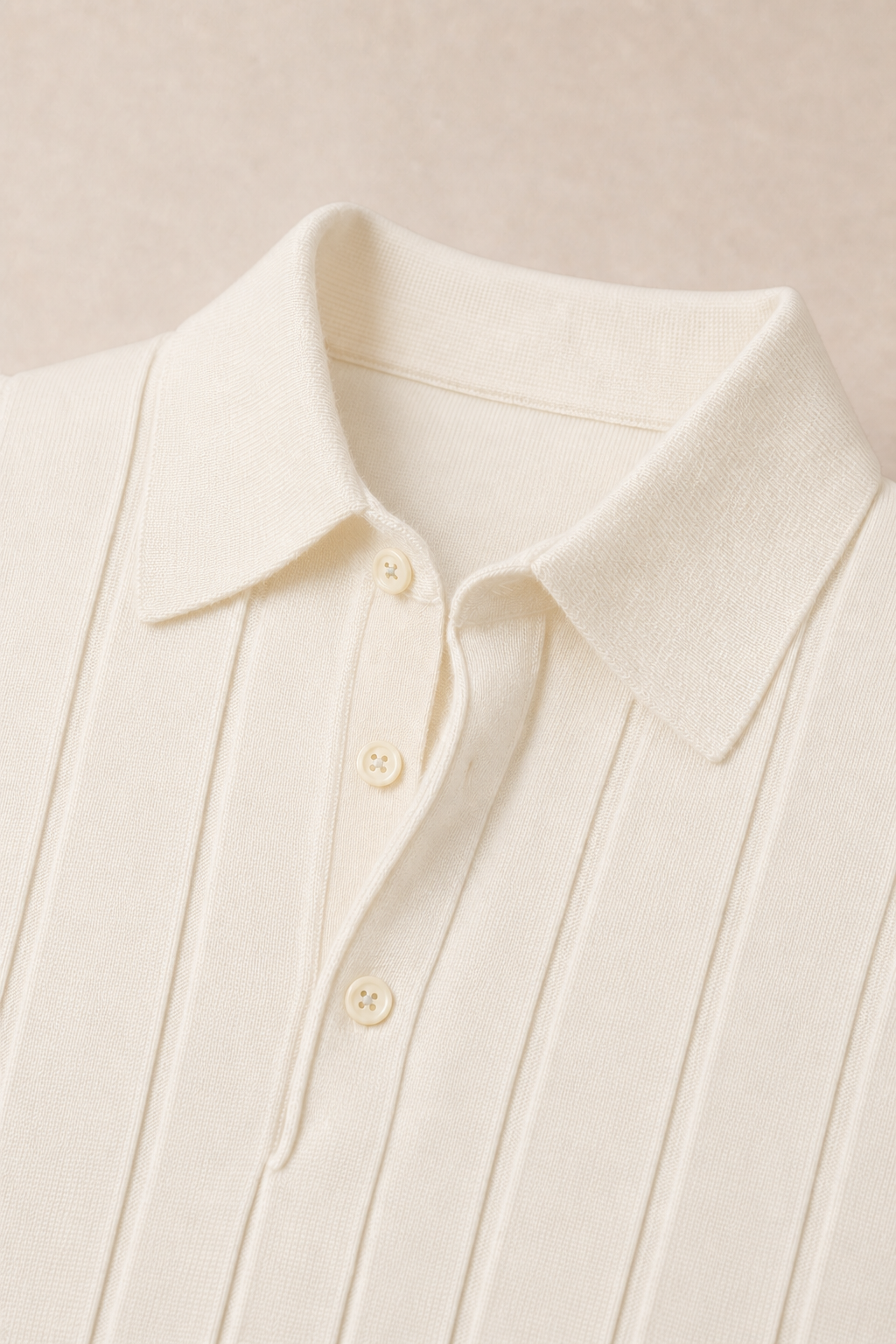 Naxos Pleated Polo Shirt in Ivory — fabric detail