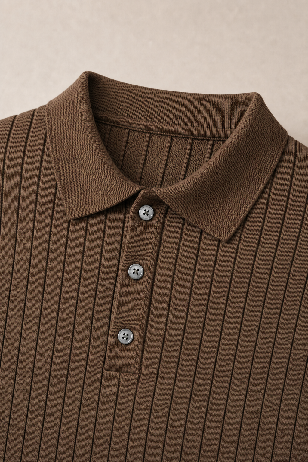 Ostuni Ribbed Polo Shirt in Brown — fabric detail