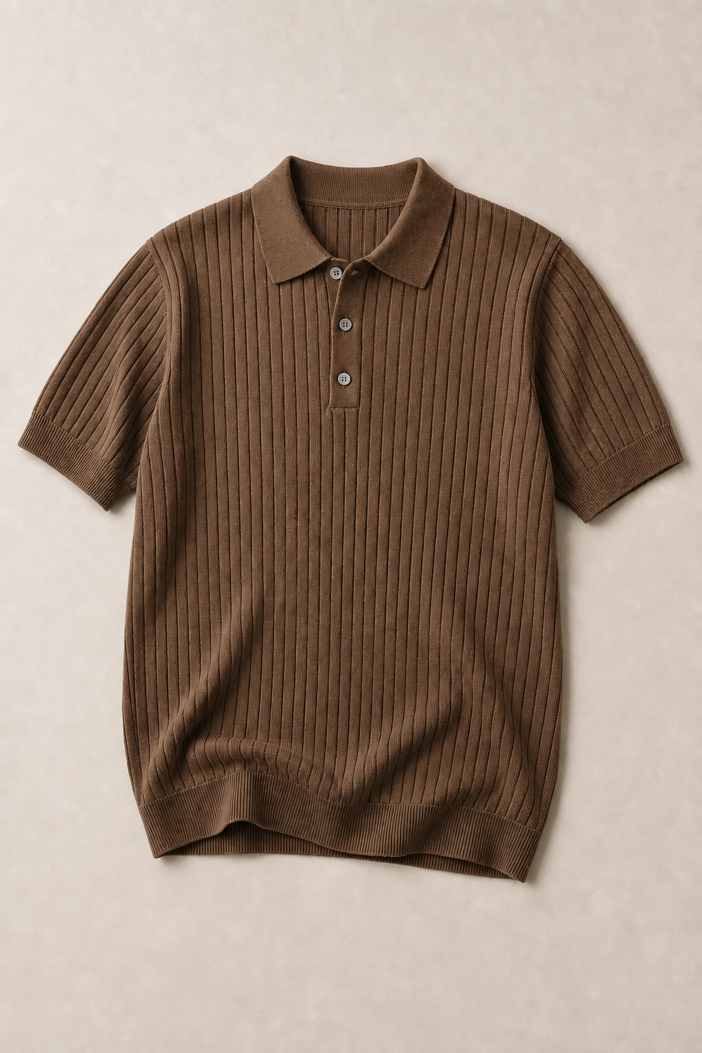 Ostuni Ribbed Polo Shirt in Brown — front view