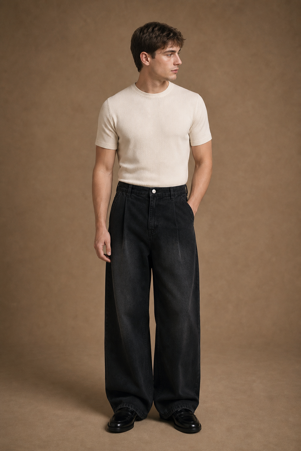 Padova Daily Straight-Leg Jeans in Washed Black on model - front pose