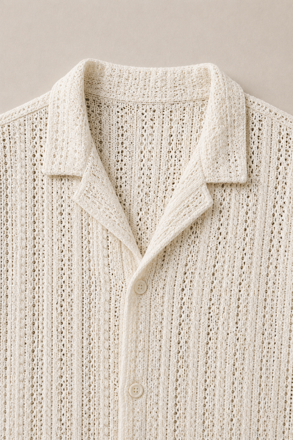 Panarea Knitted Shirt in Cream - fabric detail