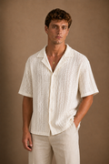Panarea Knitted Shirt in Cream on model - front pose