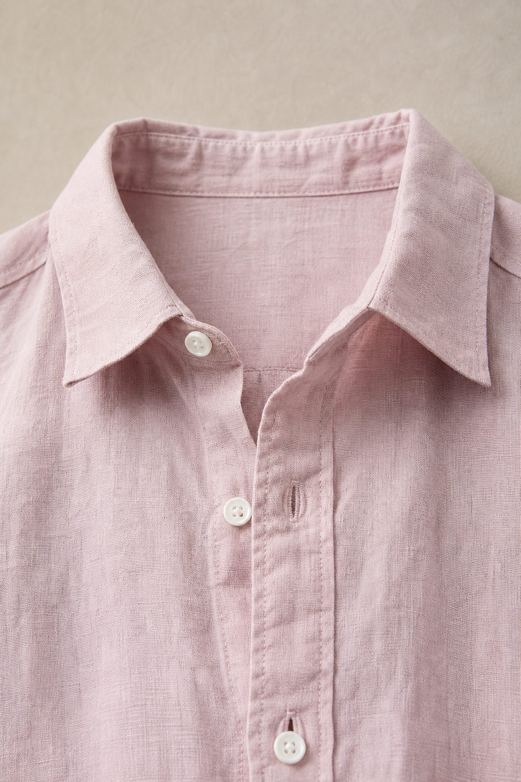Paros Linen Shirt in Dusty Pink - fabric detail