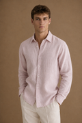 Paros Linen Shirt in Dusty Pink on model - front pose