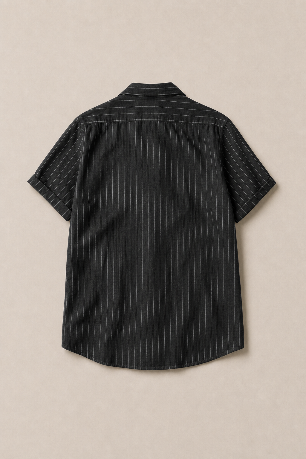 Ponza Shirt in Black with White Pinstripes - back view