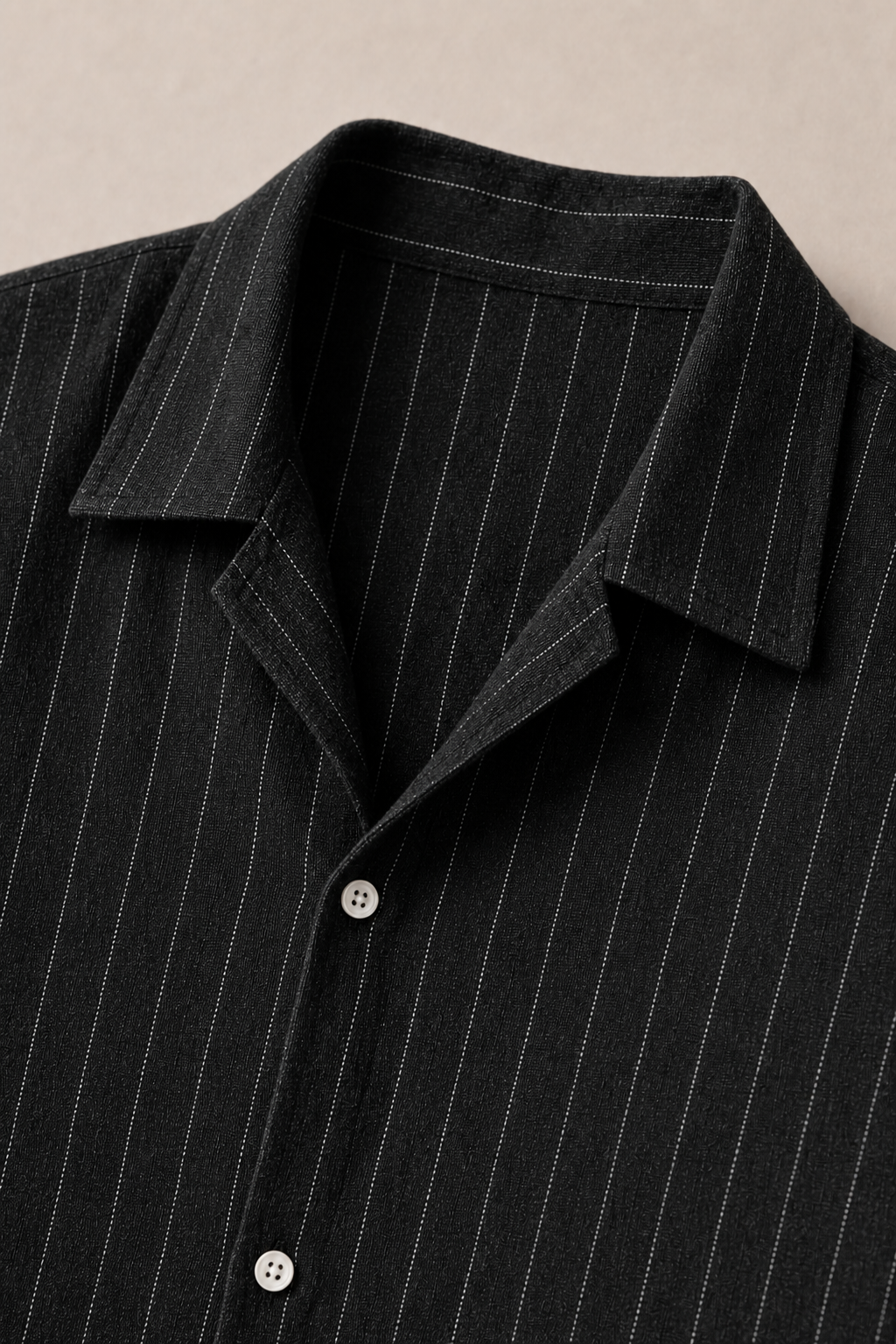 Ponza Shirt in Black with White Pinstripes - fabric detail
