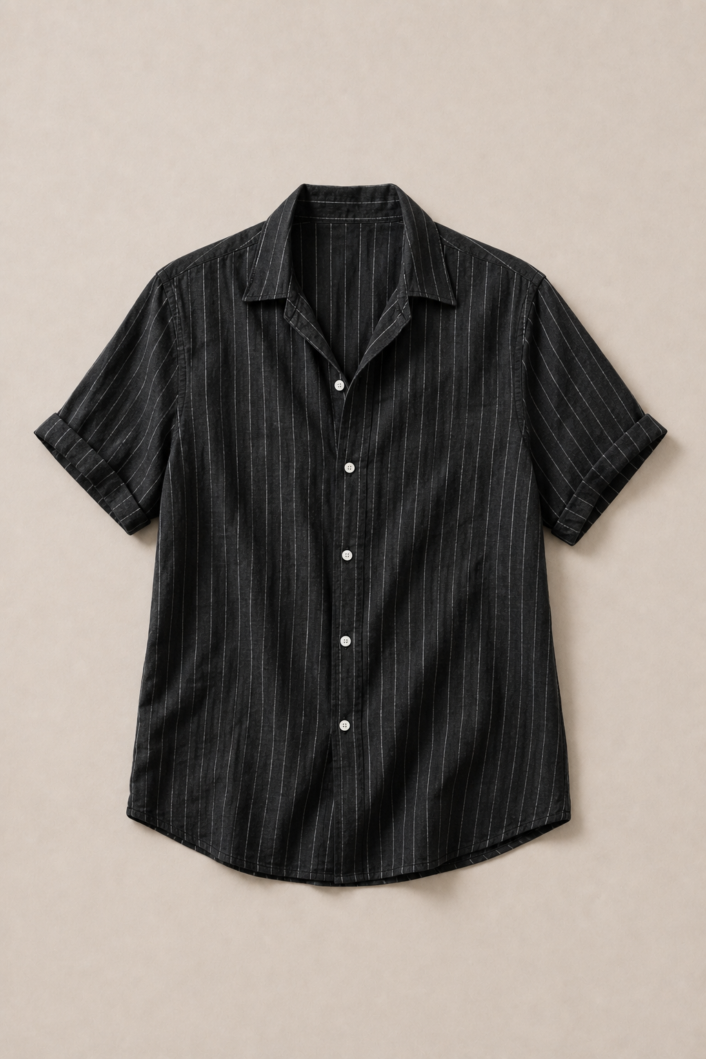 Ponza Shirt in Black with White Pinstripes - front view