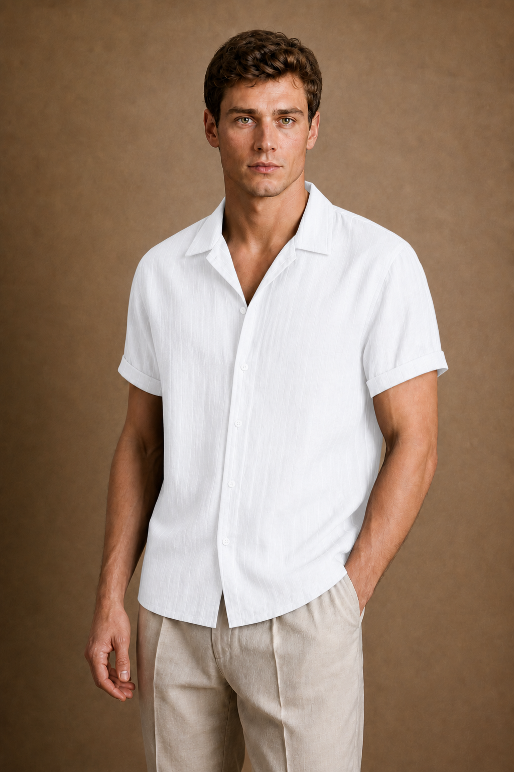 Ponza Shirt in White on model - front pose