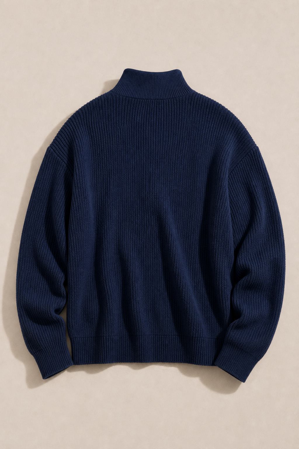 The Portofino Mock Neck Zip Sweater in Navy — back view