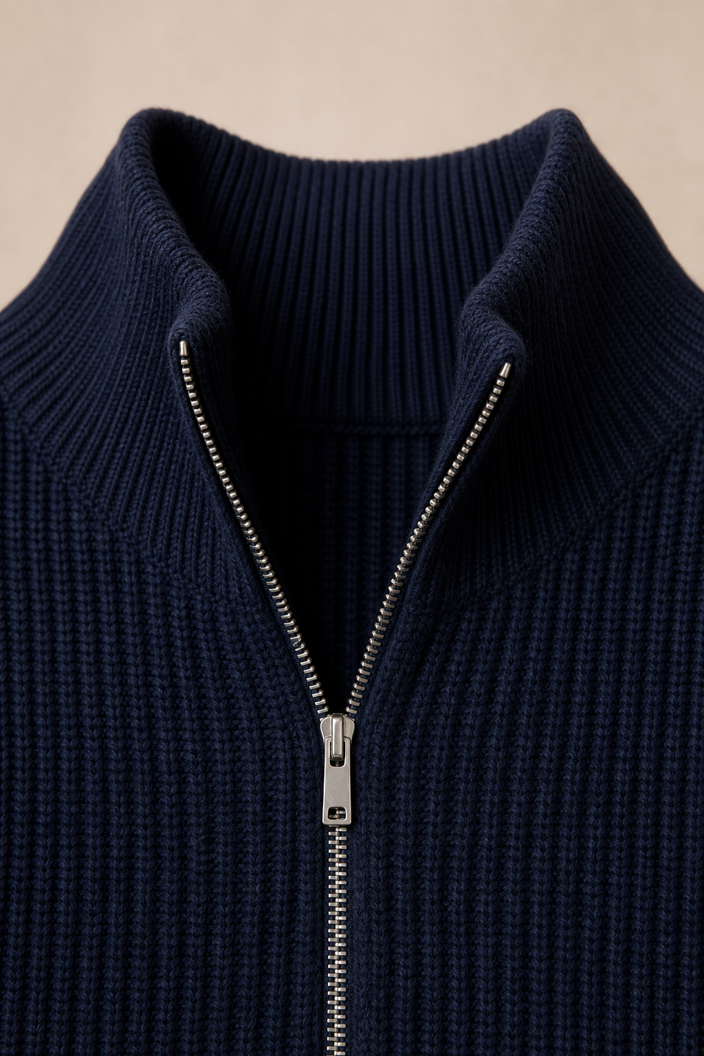 The Portofino Mock Neck Zip Sweater in Navy — fabric detail