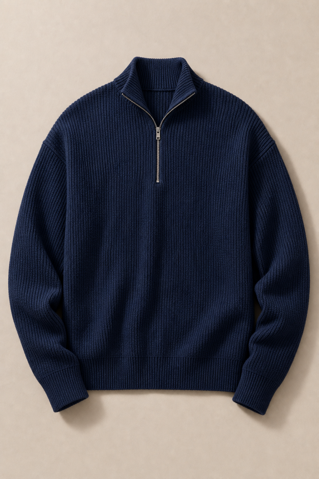 The Portofino Mock Neck Zip Sweater in Navy — front view