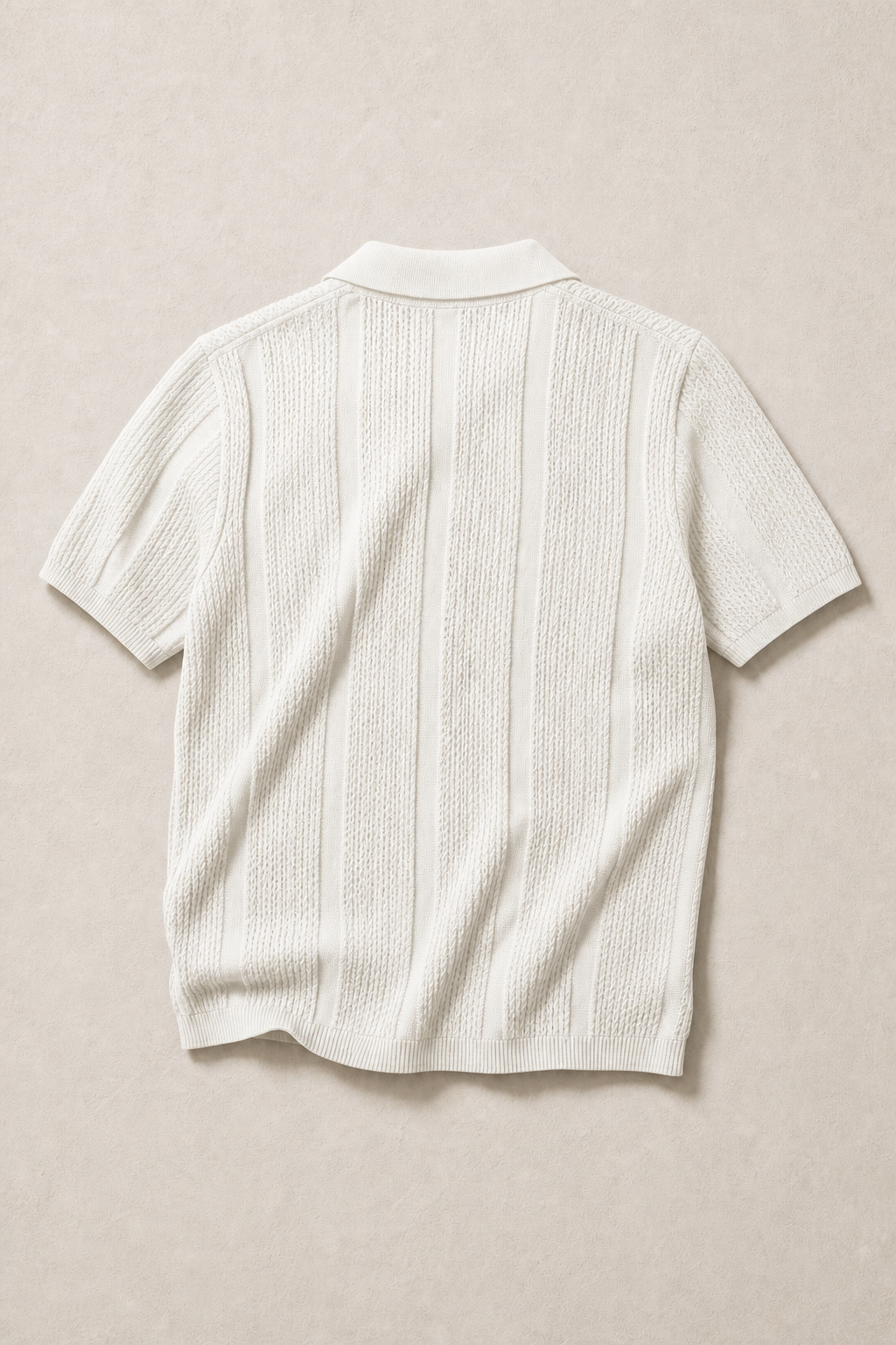 Positano Textured Knit Polo in Ivory — back view