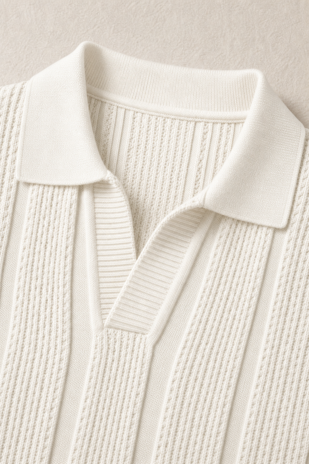 Positano Textured Knit Polo in Ivory — fabric detail