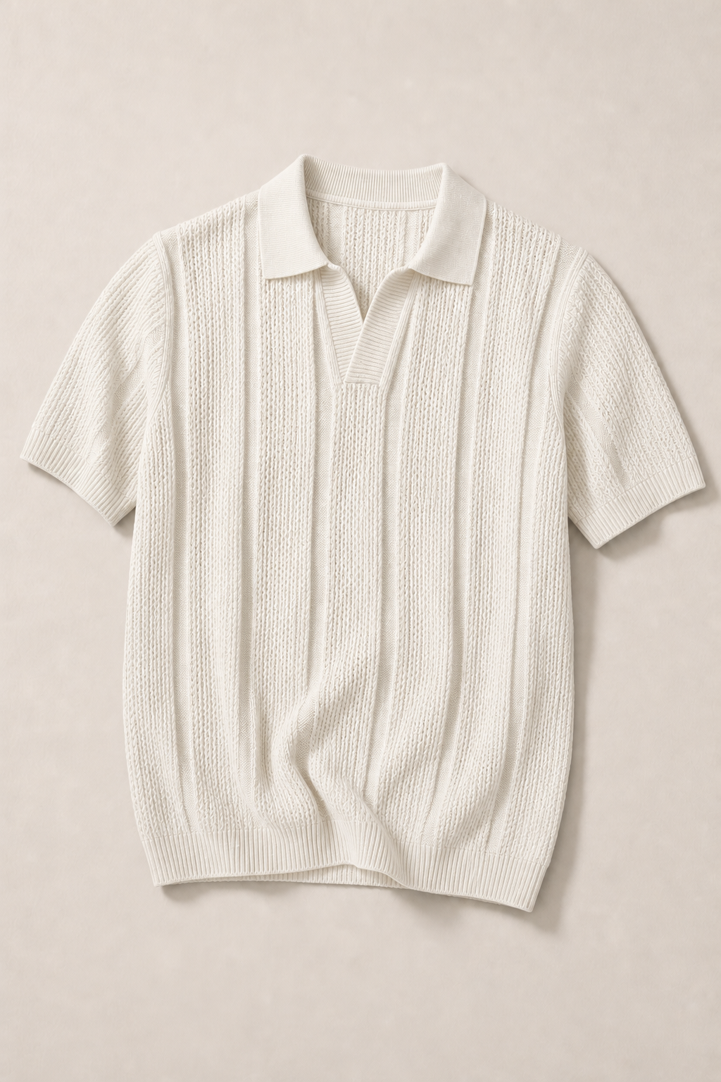 Positano Textured Knit Polo in Ivory — front view