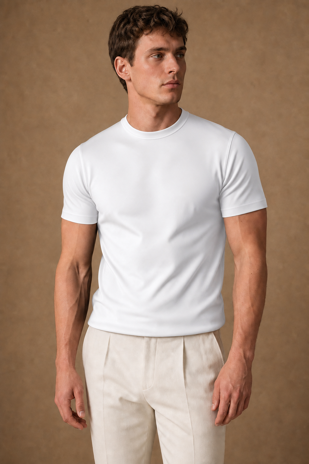 Procida Ribbed T-Shirt in White on model — front pose