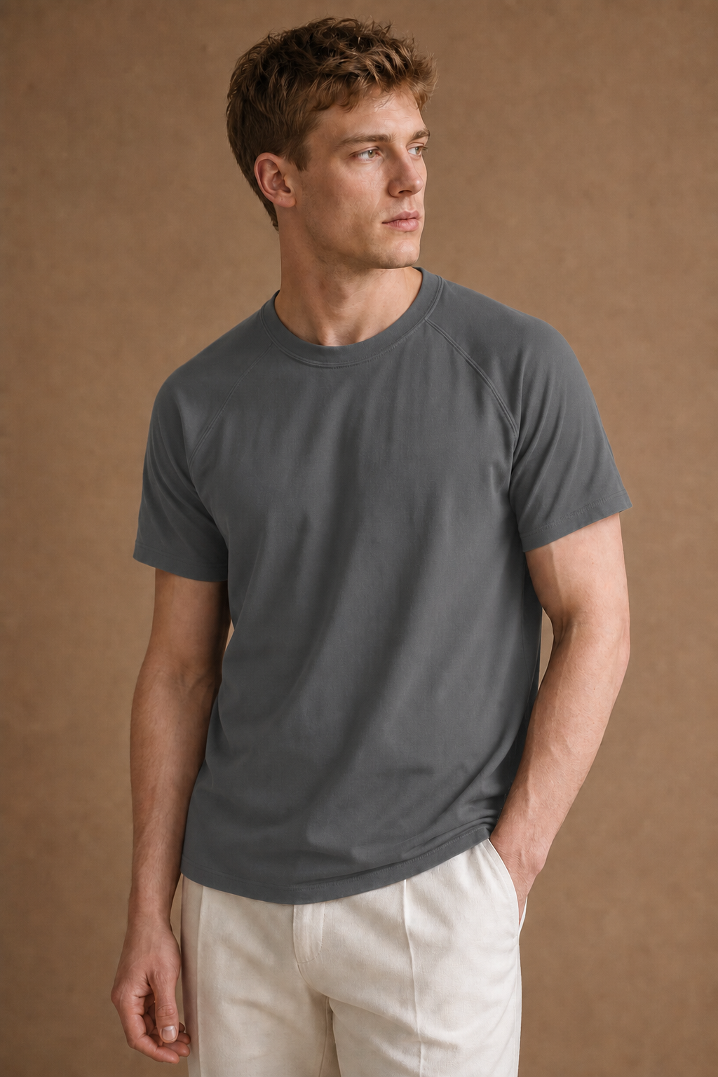 Procida Slim-Fit T-Shirt in Charcoal on model — front pose