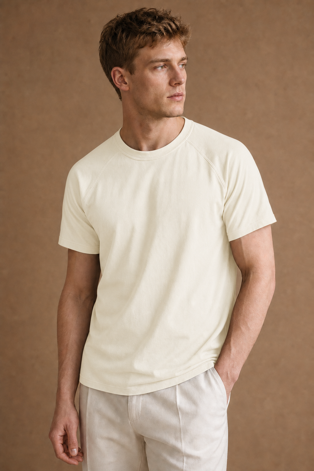 Procida Slim-Fit T-Shirt in Cream on model — front pose
